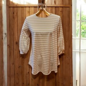 Ces Femme Women's Small Blouse White Gold Stripes Unique sleeve T24